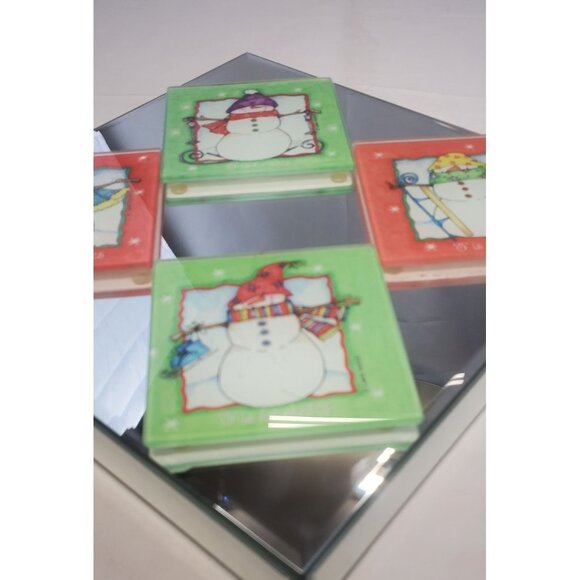 Snowmen Christmas Square Ceramic Coasters - Set of 4 - Picture 6 of 9